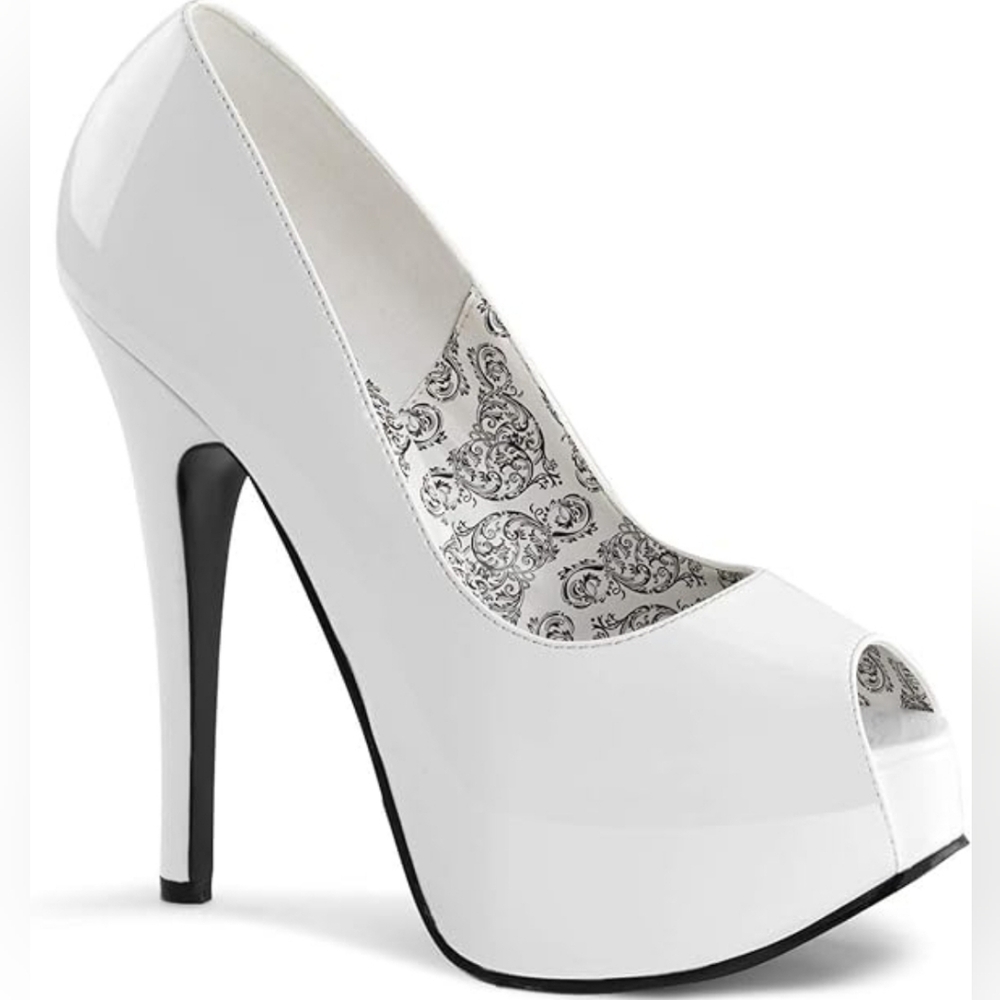 Bordello White Peep Toe Platform Heels